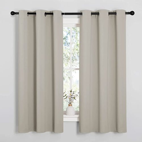 NICETOWN Natural Blackout Curtains for Bedroom (1 Pair, 42 x 63 inches), Farmhouse Thermal Insulated Room Darkening Drapes for Windows