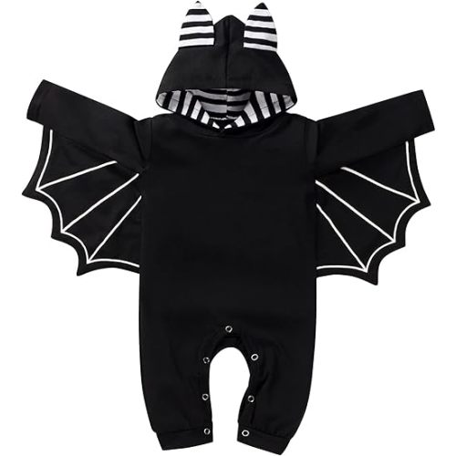 Newborn Baby Boy Girl Halloween Cosplay Bat Outfit Hooded Romper Jumpsuit My First Halloween Infant Boy Hooded Playsuit