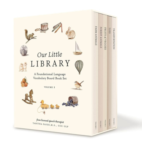 Our Little Library: A Foundational Language Vocabulary Board Book Set for Babies, Including Farm Animals, Forest Animals, Fruits and Veggies, Toys, and Transportation (Our Little Adventures Series)