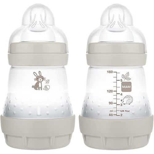 MAM Easy Start Anti Colic 5 oz Baby Bottle, Easy Switch Between Breast and Bottle, Reduces Air Bubbles and Colic,Newborn, Matte/Unisex, 2 Count (Pack of 1)