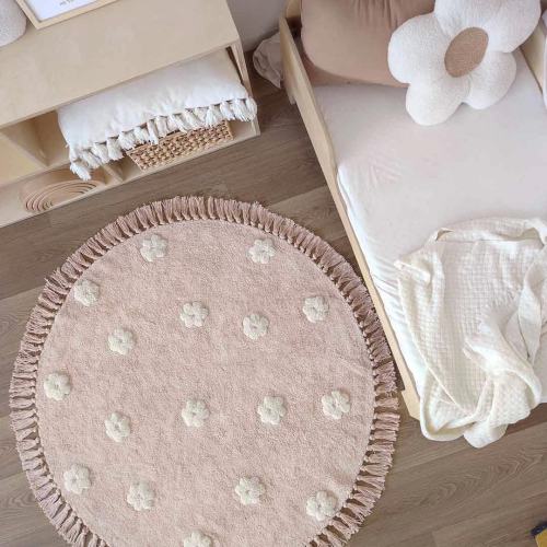 flowers rug, light pink cotton rug, Flower rug for kids room, Flower carpet, Daisy decor, Daisy room accessories, Kids rugs