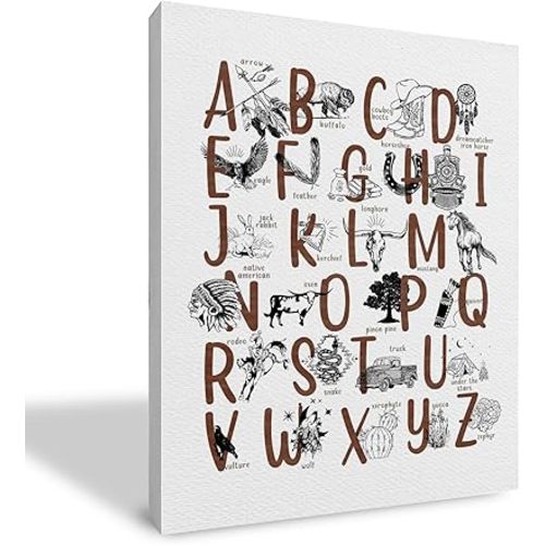 Qvapt Cowboy Nursery Wall Decor,Western Alphabet Framed Canvas Wall Art,Western Nursery Decor Boy,Western Alphabet Wall Art Decor For Home Nursery Boy Room(11x14inch)