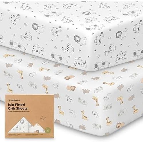 2-Pack Crib Sheets for Boys, Girls - Viscose Derived from Bamboo Fitted Crib Sheet, Baby Crib Sheets Neutral, Crib Mattress Sheet, Toddler Bed Sheets, Baby Sheets for Crib Fitted Sheets (KeaSafari)