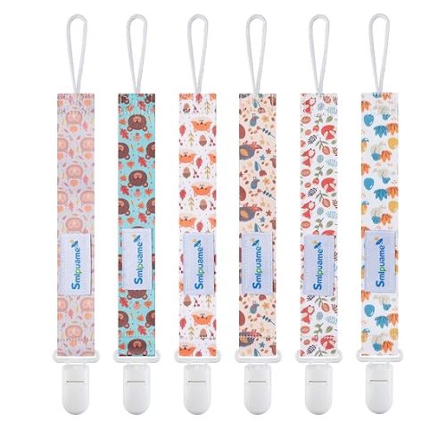 Smlpuame Pacifier Clip for Baby Boys Girl,6 Pack Stylish Binky Clips Strap,Paci Holder with Clips Universal Lightweight Fits Most Pacifiers Teeher toy Teething Ring Soothie,Baby Gifts(Animal)