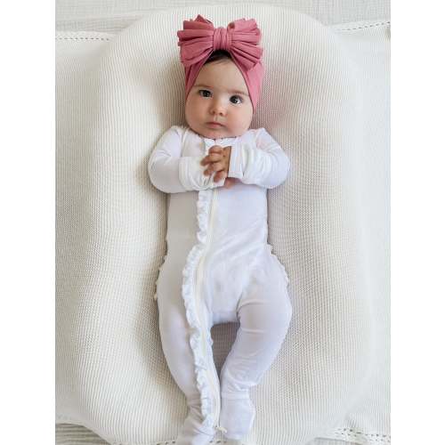 2-Way Zip Ruffle Footie, White