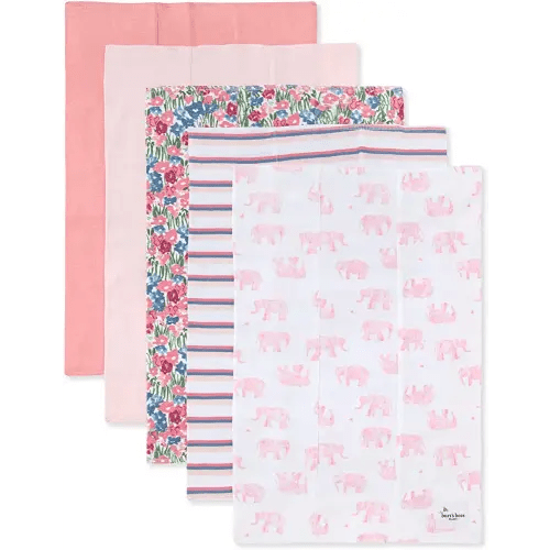 Burts Bees Baby Infant Burp Cloths, 100% Organic Cotton Extra Absorbent Soft Fabric Drool Cloths, 5-Pack Newborn Must-Have Essential Large Burping Cloths, One Size 17 x 11.75 Inches