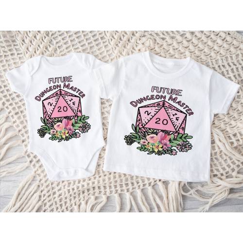 Girly Dungeons and Dragons Future Master Funny Baby Girl Floral Toddler ONESIE ® by Gerber® Bodysuit Nerdy Gamer Parent Shower Gift DND D&D