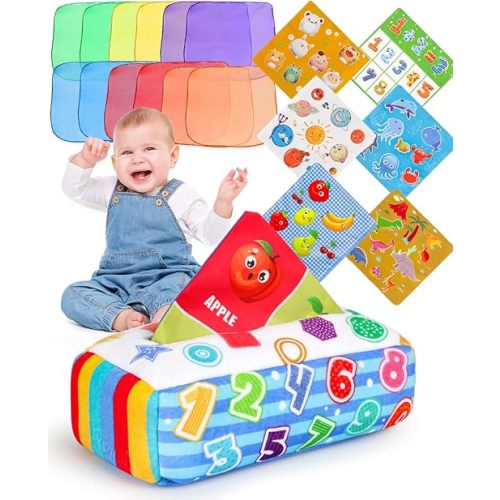 DINORUN Baby Toys 6 to 12 Months - Montessori Toys for Babies 6-12 Months - Infant Newborn Toddlers Sensory Toys Magic Baby Tissue Box Educational High Contrast Toy Development STEM Toy - Baby Gift