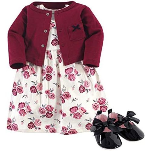 Hudson Baby baby-girls Cotton Dress, Cardigan and Shoe Set