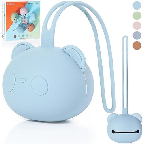Orzbow Silicone Pacifier Holder, Premium Case for Diaper Bag, Stroller and Crib, BPA-Free, Non-Toxic, Food Grade Storage Case, Accessories for Boys & Girls (Blue)