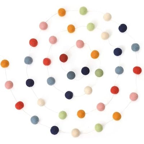 Glaciart One Felt Ball Garland (2-Pack) Pom Pom Garland - 8 Feet, 40 Balls, 7 Gender Neutral Colors, Pom Pom Decorations, Nursery Decor, Bunting, Birthday Party Decorations, Easter, Photo Prop