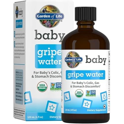 Garden of Life Baby Gripe Water for Baby's Colic, Gas & Stomach Discomfort, Organic Herbal Remedy for Newborns and Infants, Chamomile, Lemon Balm, Ginger, Vegan & Non-GMO, 4 Fl Oz
