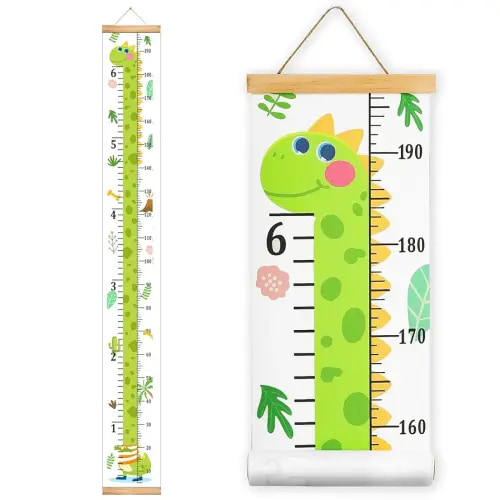 Mibote Baby Growth Height Chart Handing Ruler Wall Decor for Kids, Canvas Removable Height Growth Chart 79" x 7.9" (Dinosaur)