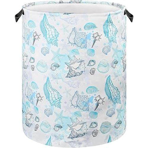 Beach Laundry Basket for Ocean Room Decor Coastal Sea Nursery Hamper Gift for Kids Boys Bin for Bathroom Bedroom Dorm, 17.71"x13.77"