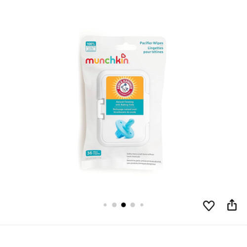 Munchkin Arm & Hammer Pacifier Wipes - Safely Cleans Breast Pump Parts and Feeding Essentials for Baby and Toddler, 1 Pack, 36 Wipes