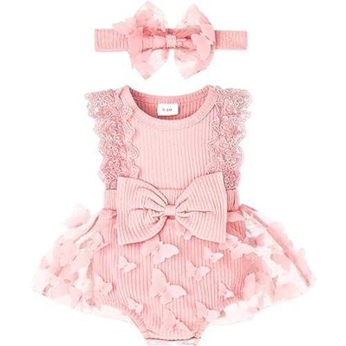 Baby Girl Summer Clothes Cute Newborn Girl Outfits Sleeveless Lace One Piece Romper +Headband 2pcs set 0-12 Months