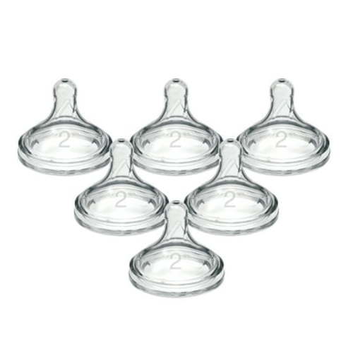 Dr. Brown's Natural Flow Level 2, Wide-Neck Baby Bottle Nipple, Medium Flow, 3m+, 100% Silicone, 6 Pack