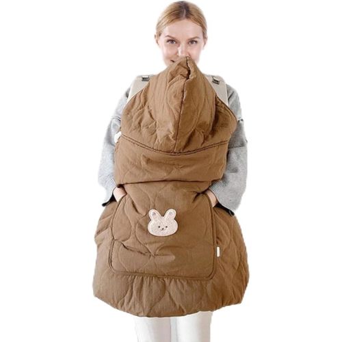 Winter Baby Carrier Cover Stroller Cover,Warm Thicker Hooded Stretchy Cloak Hooded Reversible, Cloak Kangaroo Hoodie for Babies-Coffee