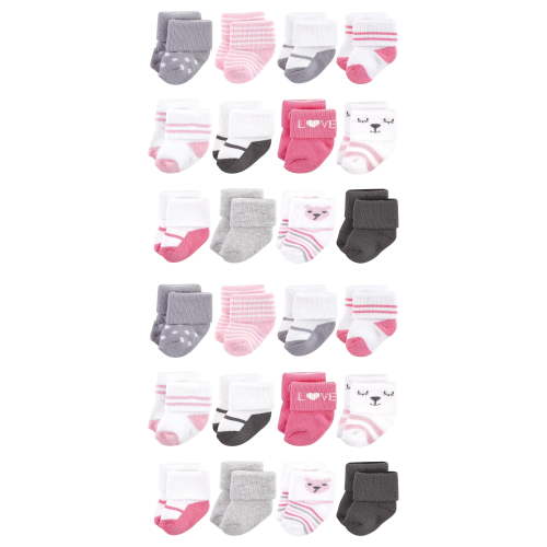 Hudson Baby Cotton Rich Baby Terry Socks 24-Pack, Bear Girl, 0-6 Months
