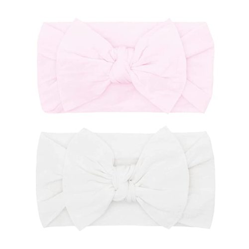 Baby Bling Bows Newborn to Little Girls Hair Bow - Girls Classic Knot Headbands Toddlers Hair Accessories, Made in the USA, One Size (2 Pack - pink & white) - Pink + White