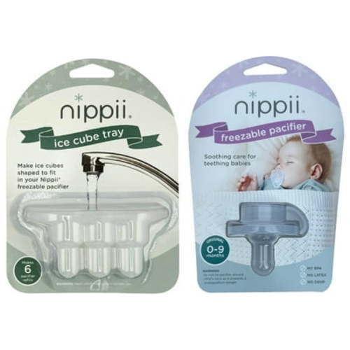 Nippii Silicone Freezer Teether Pacifier, Teething Baby Toy & Ice Tray, Infant Sore Gum Relief 0-9mo 2pc