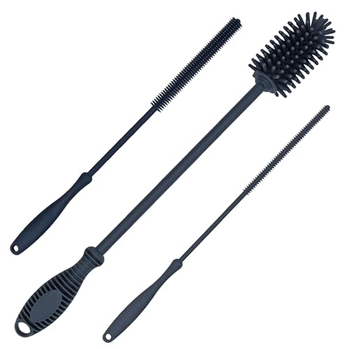 Kitchiny 12.5" Silicone Bottle Brush & Straw Cleaner Brush Set, Bottle Cleaner Brush for Hydro Flasks, Sports Bottles & Reusable Straws, Water Bottle Brush Cleaner for Narrow Neck Containers