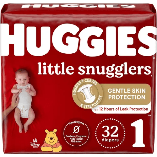 Huggies Size 1 Diapers, Little Snugglers Newborn Diapers, Size 1 (8-14 lbs), 32 Count