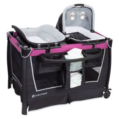 Baby Trend Retreat Nursery Center - Mulberry: Canopy, Bassinet, Locking Wheels, Vibration