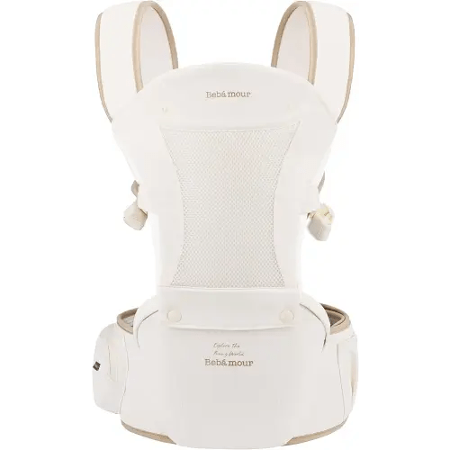 Bebamour Baby Carrier Safety-Certified Hip Seat Baby Carrier Newborn to Toddler Baby Hipseat 0-36Months with Head Hood, 3 PCS Teething Pads, Waist Extender & Storage Bag (New Khaki)