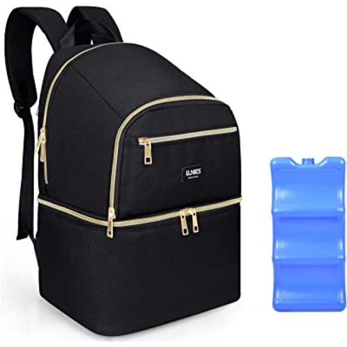 Lunies Breastmilk Cooler Bag with Ice Pack, Baby Bottle Bag for Breast Milk, Breastmilk Storage Bag, Double Layer Breast Pump Bag Backpack for Working Moms,Black