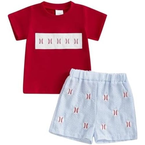 Toddler Baby Boys Baseball Outfits Embroidery Short Sleeve T Shirts and Plaid Shorts Set 2Pcs Summer Clothes Sets