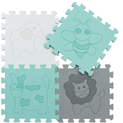 qqpp EVA 18 Tiles Baby Play Mat for Playing, Interlocking Foam Floor Mats for Tummy Time & Crawling, Puzzle Flooring Tiles with Animals Laser Pattern for Kids. QL-11(AHL) b18N