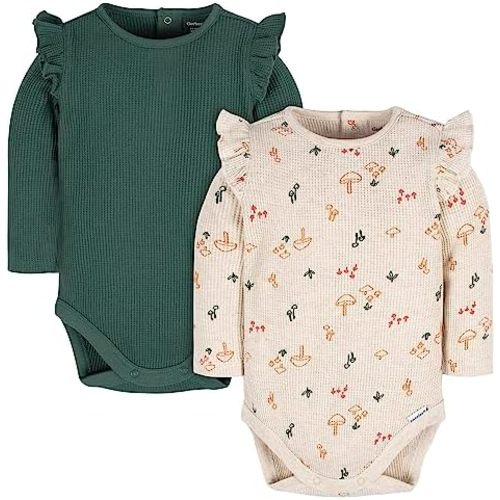 Gerber Baby Girls' Long Ruffle Sleeve Onesies (2 Pack)