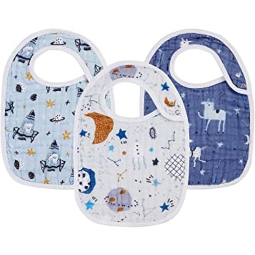 Snap Muslin Bibs for Baby Boys and Girls,100% Cotton Baby Bibs with 3 Absorbent & Soft Layers, Baby Boy Bibs for Infants,Newborns and Toddlers,Adjustable,Machine Washable, Starry Tales