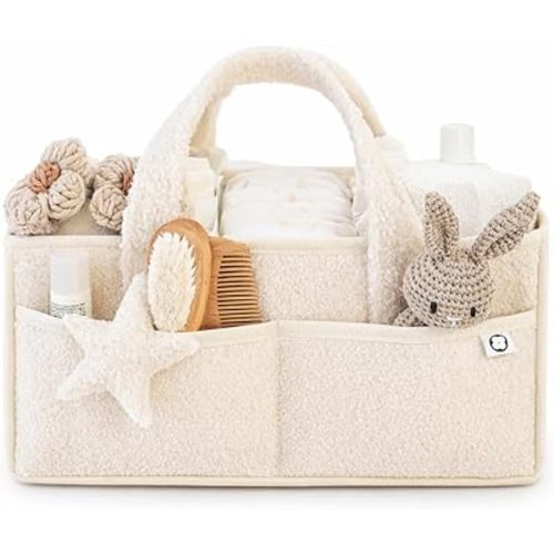 Premium Baby Diaper Caddy Organizer – Cream Nursery Basket, Stylish Newborn Essentials, Storage for Changing Table & Travel, Large Storage Organizer for Boy &Girl