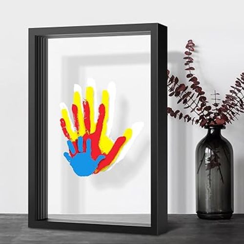 Family Handprint Kit, DIY Craft Keepsake Frame, Baby Hand Print Kits, Family Gifts for New Mom, New Parents, Grandparents, Father's Day, Mother's Day, Anniversary, 6 Non -Toxic Paints (Black)