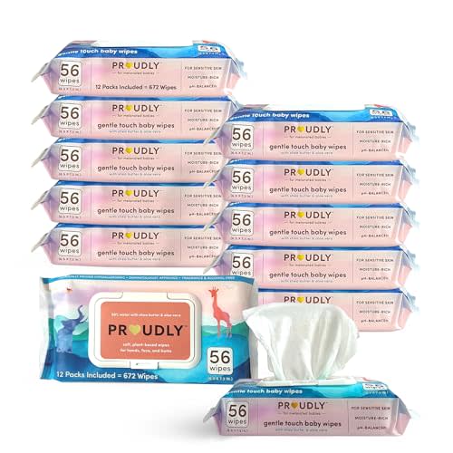 PROUDLY Gentle Touch Baby Wipes, Unscented & Hypoallergenic Wipes for Black & Brown Babies' Skin Care, 672 Count (12-Pack)