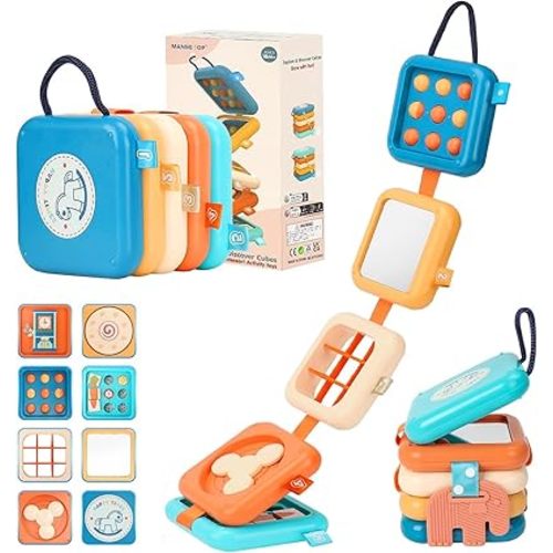 Busy Board for 1 2 3 Year Old - Montessori Travel Toy with Fine Motor Activities, Busy Cube Sensory Learning for Toddlers 1-3 - Perfect Baby Boy Girl Gift & Airplane Car Activity