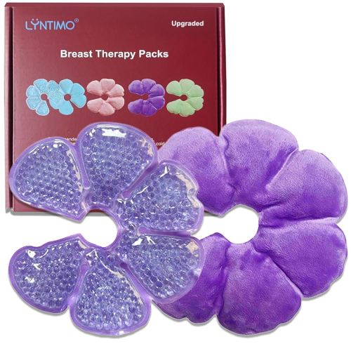 2 Pack Breast Therapy Packs, Lyntimo Hot and Cold Breastfeeding Essentials Ice Pack for Pain Relief, Dual-purpose Nipple Cooling Gel Pad Heat Warm Compress for Lactation Support, Postpartum Recovery