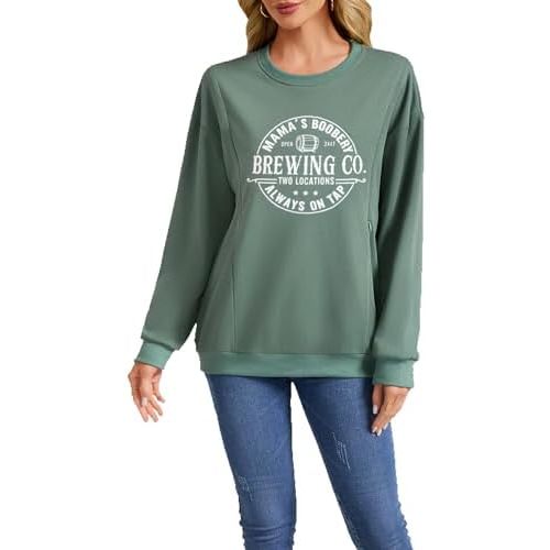 AEARGIV Women Causal Maternity Nursing Sweatshirt Comfort Friendly Zip Breastfeeding Pullover Tops Mama's Boobery Sweater