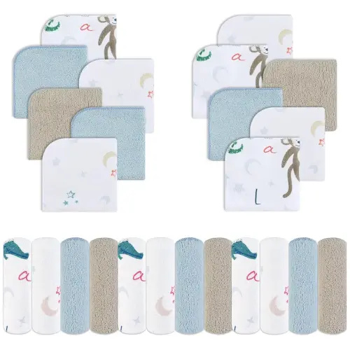 Viviland Baby Washcloths, Super Soft Baby Bath Towels for Newborn 24 Pack, Absorbent Face & Body Wash Cloth for Baby Boy, Animal Pattern, 9 x 9 inch