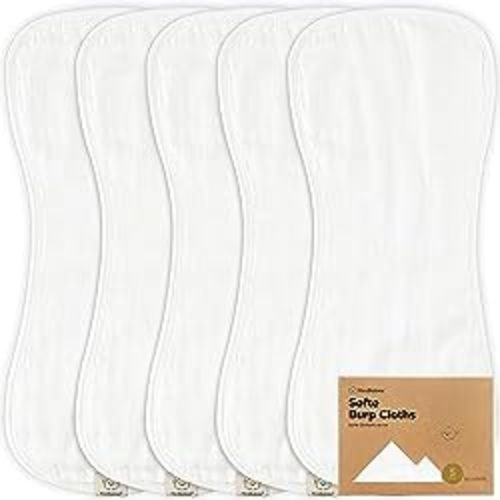 5-Pack Muslin Burp Cloths for Baby Boys and Girls - Organic Baby Burp Cloth, Viscose Derived from Bamboo Cotton Baby Washcloths, Burp Rags, Large Neutral Burp Clothes for Newborn (Soft White)