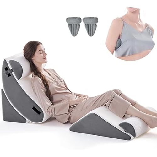 5PCS Orthopedic Bed Wedge Pillow Set for Sleeping, Post Surgery Foam Support Pillow for Back, Neck, Leg Pain Relief and Acid Reflux, Comfortable Adjustable Pillow with 2PCS Axilla Pillow Grey