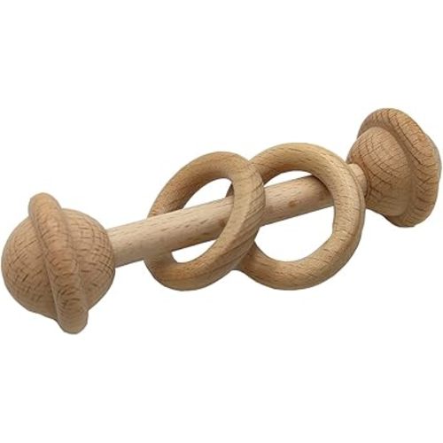 1pcs Beech Wood Ring Rattle Teether Chew Wooden Beads Rattling Teething Gym Montessori Toys Educational Grasp Rattle