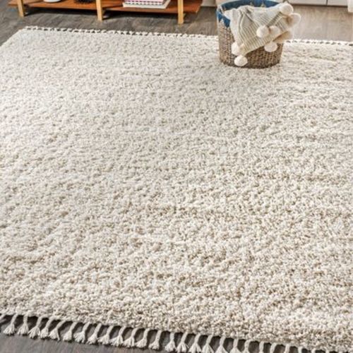 4'x6' Mercer Shag Plush Tassel Area Rug, Cream - Jonathan Y
