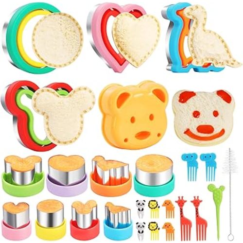 Sandwich Cutters for Kids Lunch, 25 Pcs Sandwich Cutter and Sealer Set, Uncrustable Sandwich Cutter for Lunch Box, Vegetable Fruit Cutter Shapes for Kids Bento Box