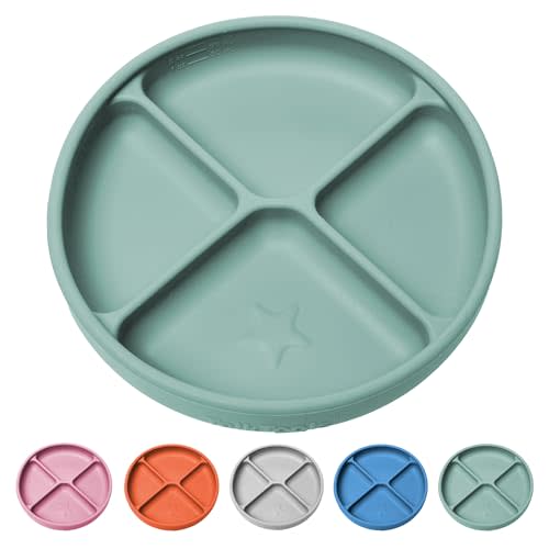 TalkTools Itsy Plate Must-Have Silicone Baby Plates with Suction | Non-Toxic Toddler Feeding Plate | Divided Portion | BPA-Free, Easy-Clean, Travel-Friendly Baby Dishware - Made in USA (Sage)