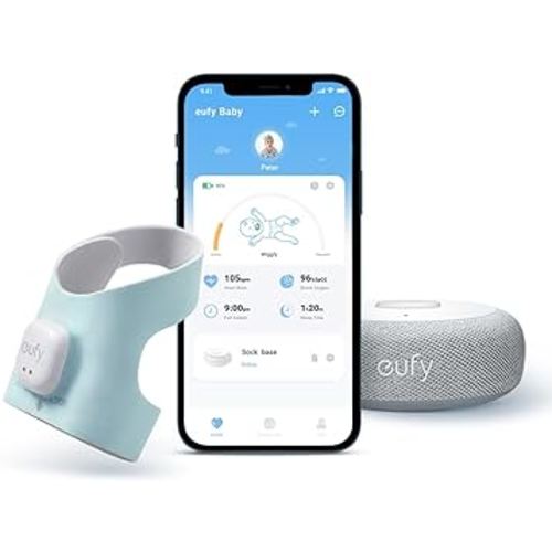 eufy Baby Smart Sock S320 Baby Monitor with 2.4 GHz Wi-Fi, Track Sleep Patterns, Naps, Heart Rate, and Blood Oxygen Levels, Soft and Comfortable, for Babies 0-18 Months, No Monthly Fee
