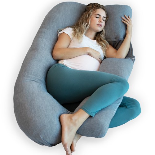 PharMeDoc Pregnancy Pillow, U-Shape Cooling Cover - Dark Grey with Detachable Side - Support for Back, Hips, Legs, Belly for Pregnant Women