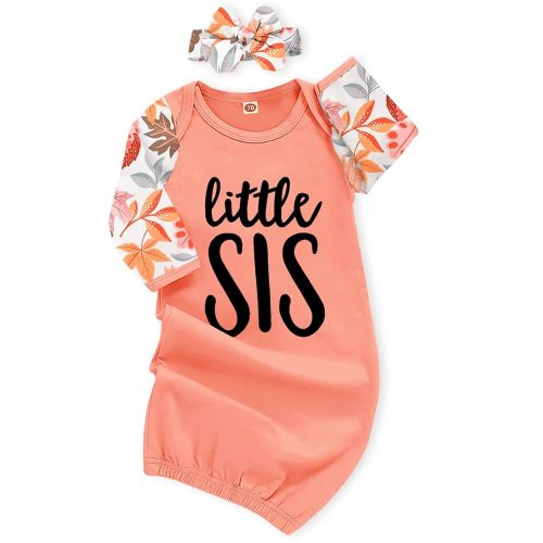 AMAWMW Newborn Baby Girl Little Sister Sleeper Gown Stripe Long Sleeve Nightgown Pajamas Gifts Stuff Essential Outfit